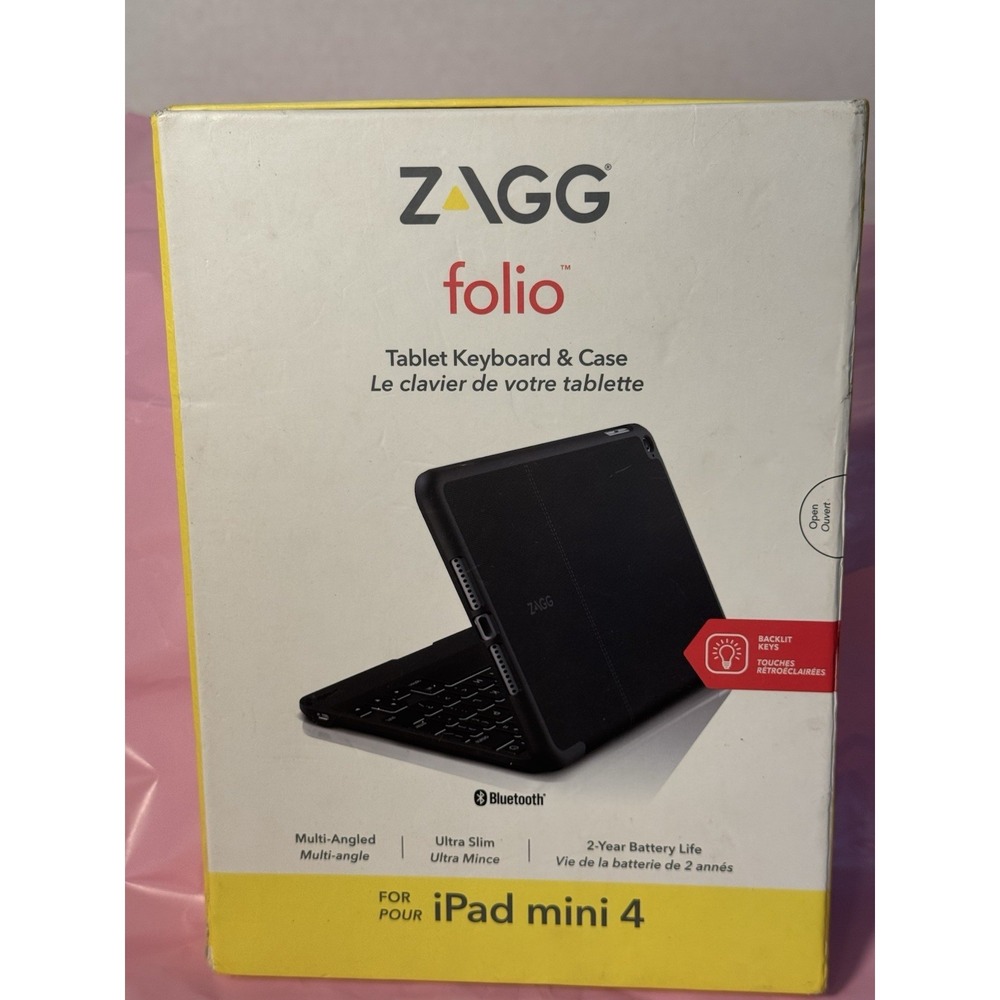 ZAGG Black Folio Case Hinged with Backlit Bluetooth Keyboard for iPad Mini 4